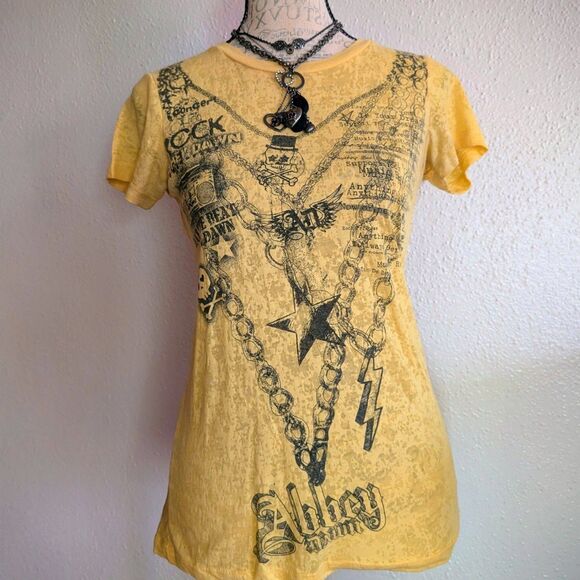 Abbey Dawn Cyber Y2k Yellow Neon Graphic Tee - Picture 2 of 6